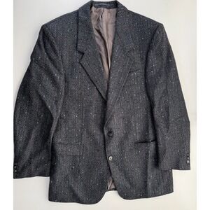 Vtg CAVELLI Wool Blazer Mens 42 Short Sport Coat Blue Flecked Tweed Herringbone